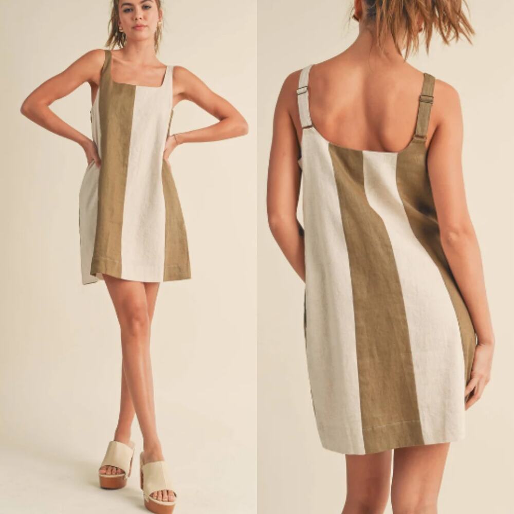 Miou Muse Women's Colorblock Linen Mini Dress S Sleeveless Summer